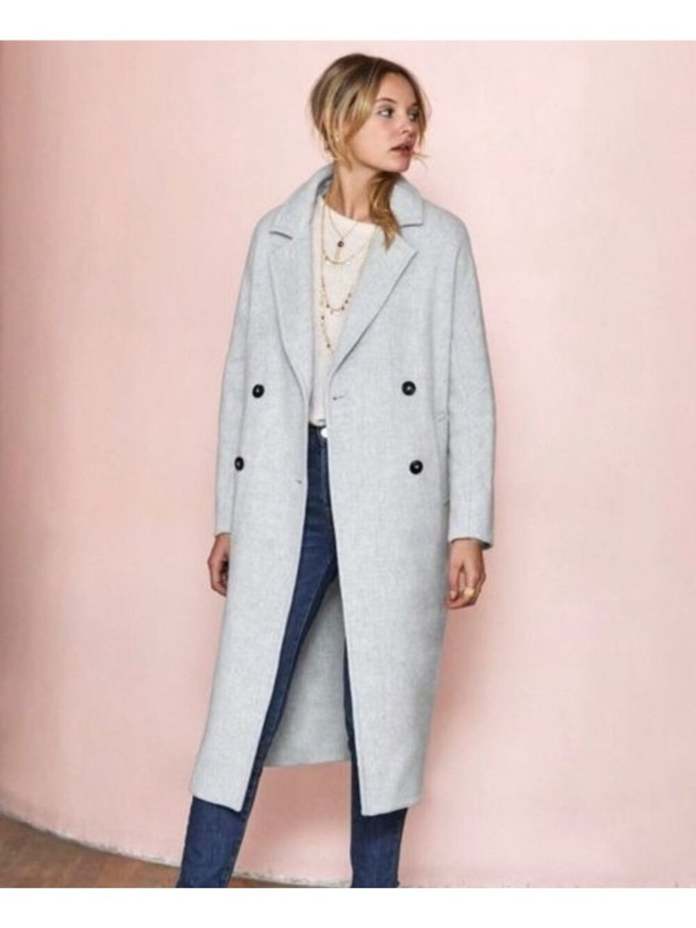 Sezane Jim wool grey long coat SZ38 US 6 OVERSIZE bust 42